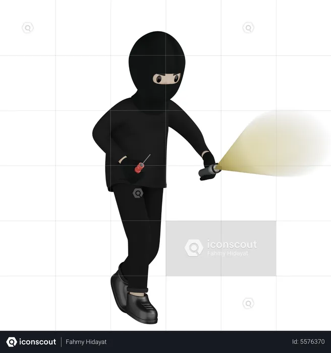 Thief Going For Robbery  3D Illustration