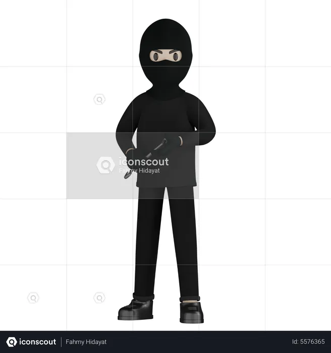 Thief Holding Crowbar  3D Illustration