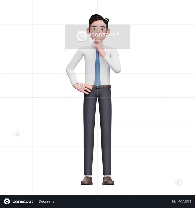 Thinking businessman wearing long shirt and blue tie  3D Illustration