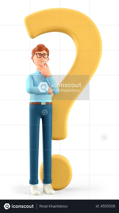 Thinking man standing with a huge question mark  3D Illustration