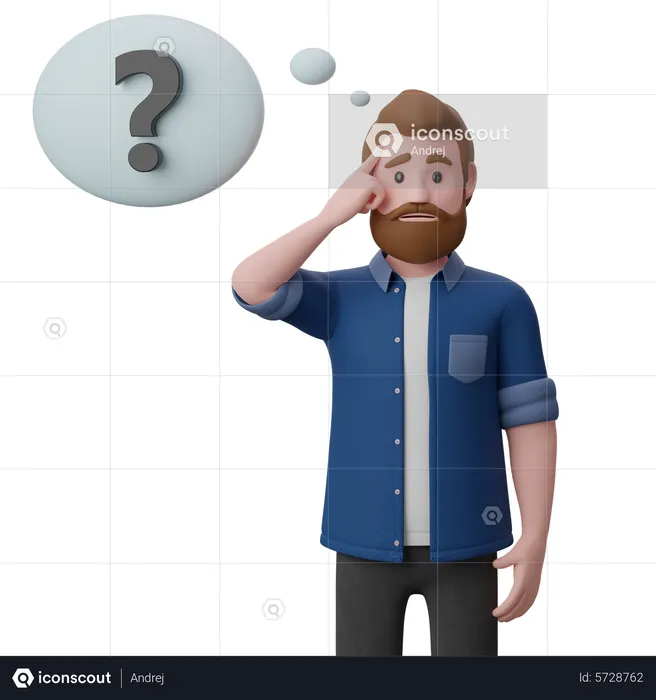 Thinking Man With Question Mark  3D Illustration