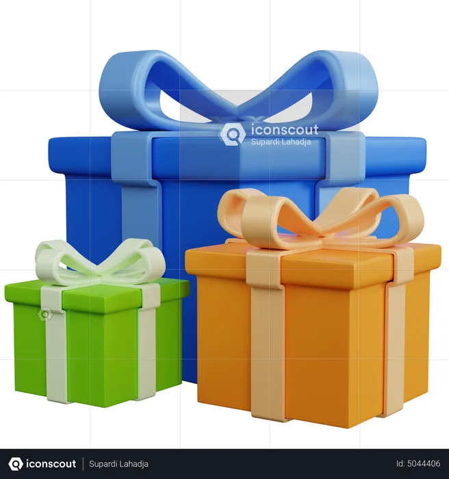 Three Blue Yellow And Hijau Gift Boxes  3D Icon