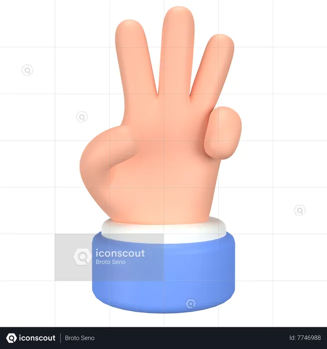 Three Fingers Hand Gesture Emoji 3D Icon