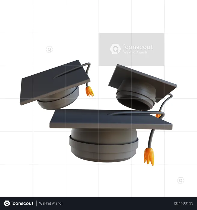 Three Graduation Hats  3D Illustration