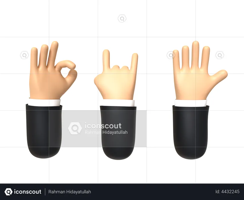 Three Hand Gestures  3D Illustration