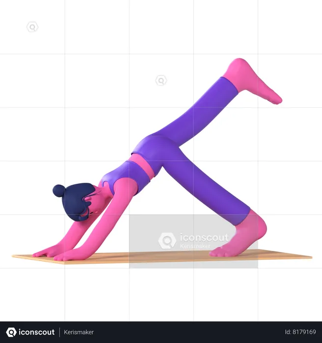 Three Legged Downward Facing Dog Pose  3D Icon