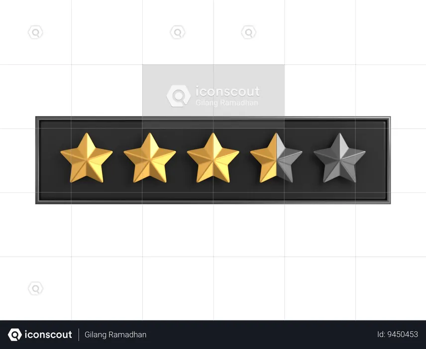 Three Point Five Star Rating Label  3D Icon