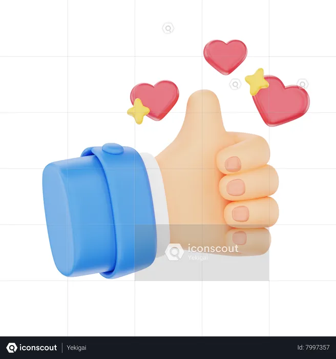 Thumbs Up With Hearts Hand Gesture  3D Icon