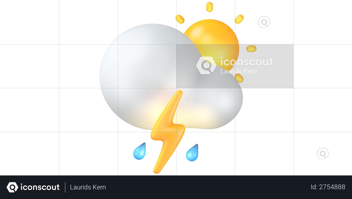 Thunder with rain 3D Illustration