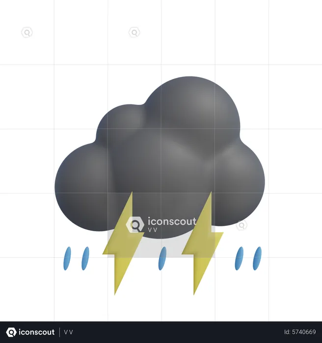 Thunderstorm Rain  3D Icon
