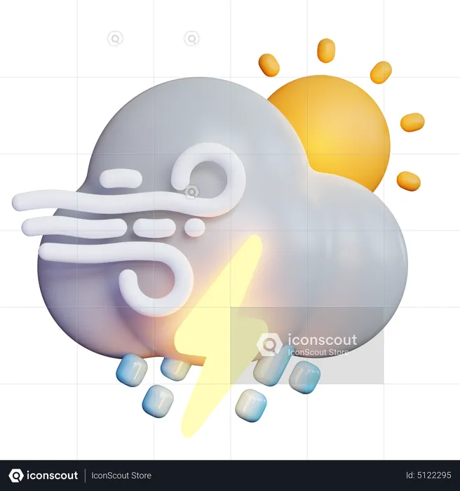Thunderstorm Rain With Sun  3D Icon