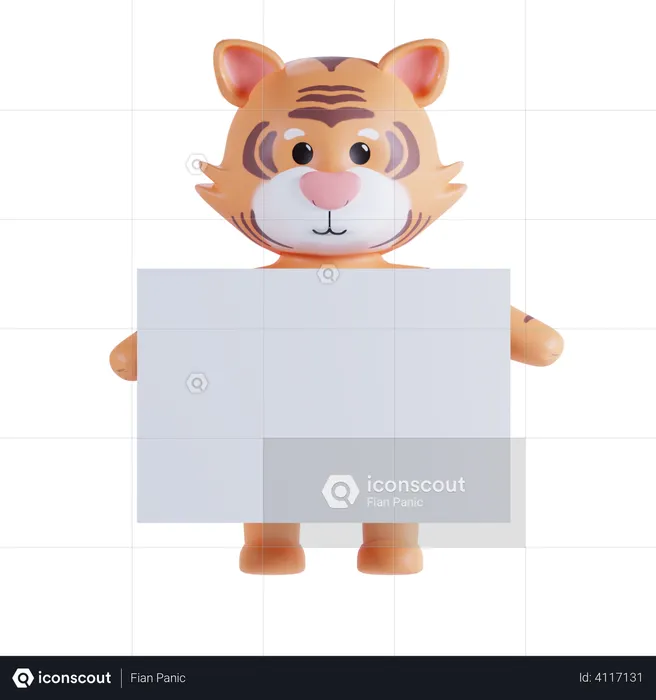 Tiger Holding Placard  3D Illustration