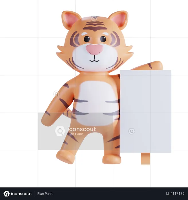 Tiger Holding Placard  3D Illustration