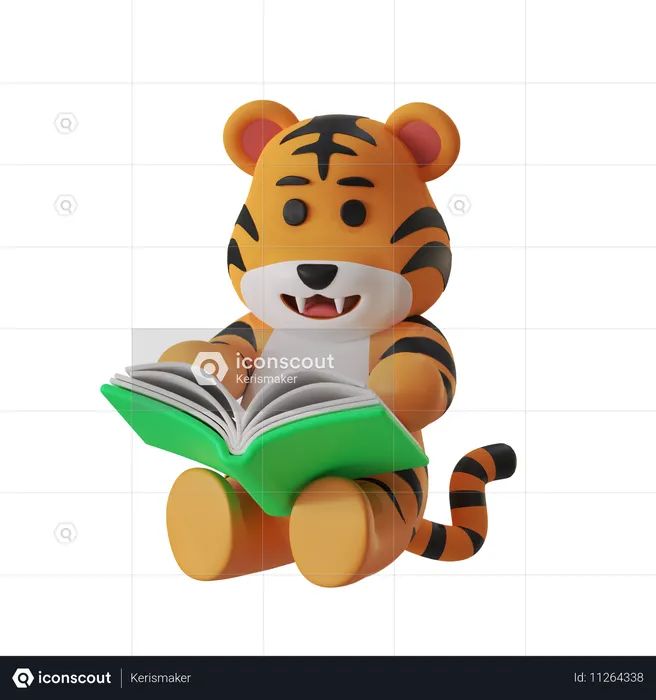 Tiger liest ein Buch  3D Icon