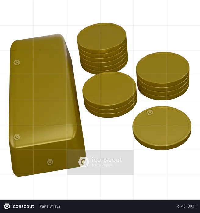 Tijolos e moedas de ouro  3D Icon