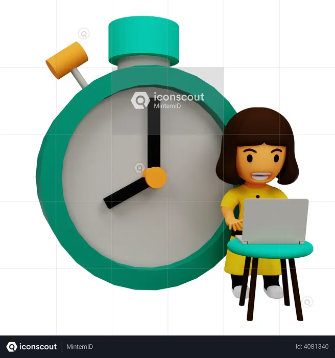 Time management by female employee  3D Illustration