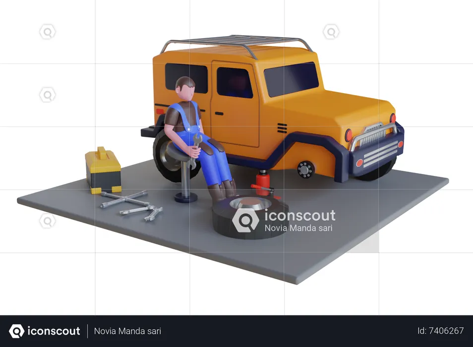 Tire repair service  3D Illustration