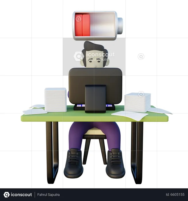 Tired Office Employee  3D Illustration