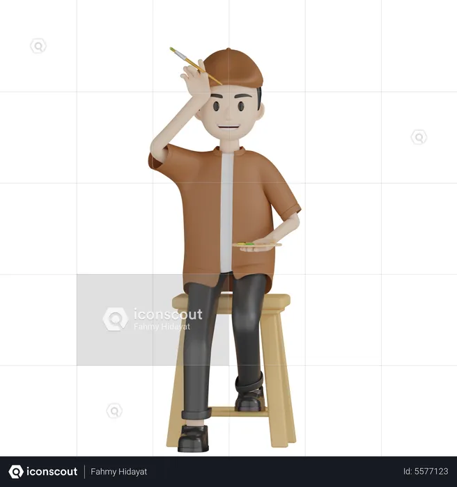 Tired Painter  3D Illustration