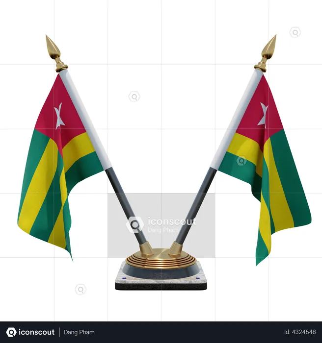 Togo Double Desk Flag Stand Flag 3D Illustration