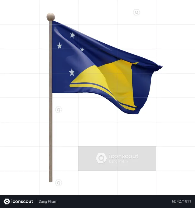 Tokelau Flagpole Flag 3D Illustration