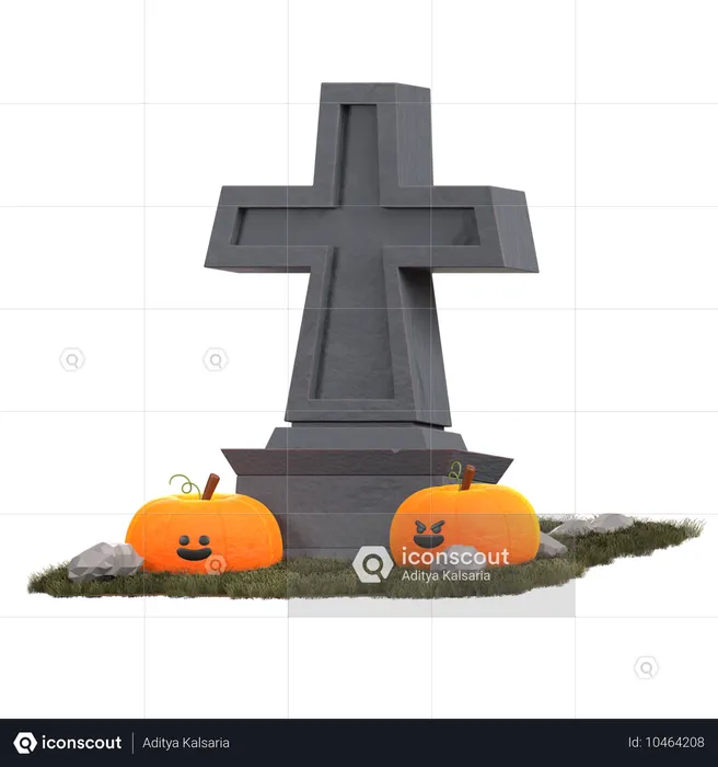 Tombstone with pumpkin  3D Icon