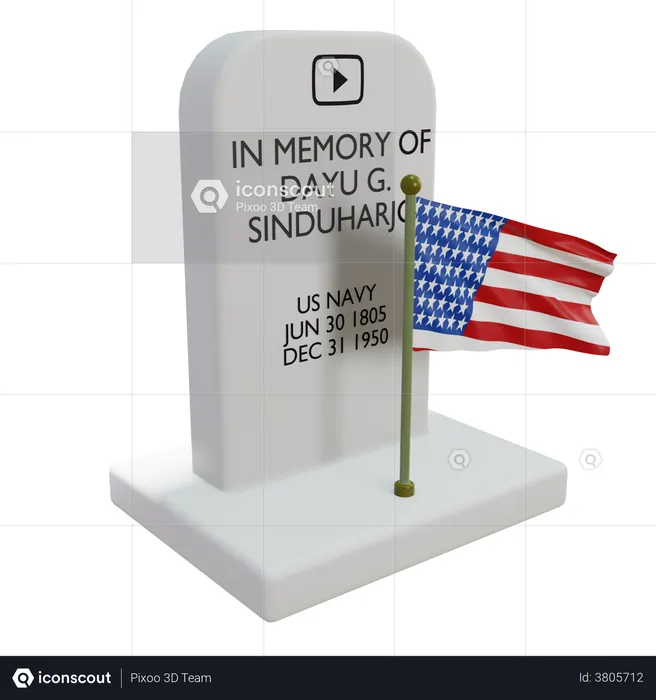 Tombstone with USA Flag  3D Icon