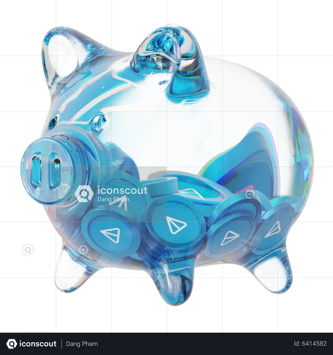 Ton Clear Glass Piggy Bank With Decreasing Piles Of Crypto Coins  3D Icon