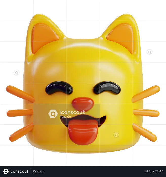 혀 내민 고양이 이모티콘 Emoji 3D Icon