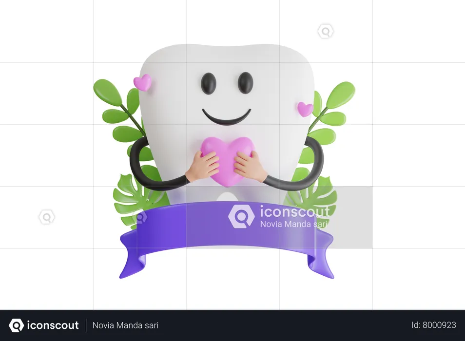 Tooth Holding Heart  3D Icon