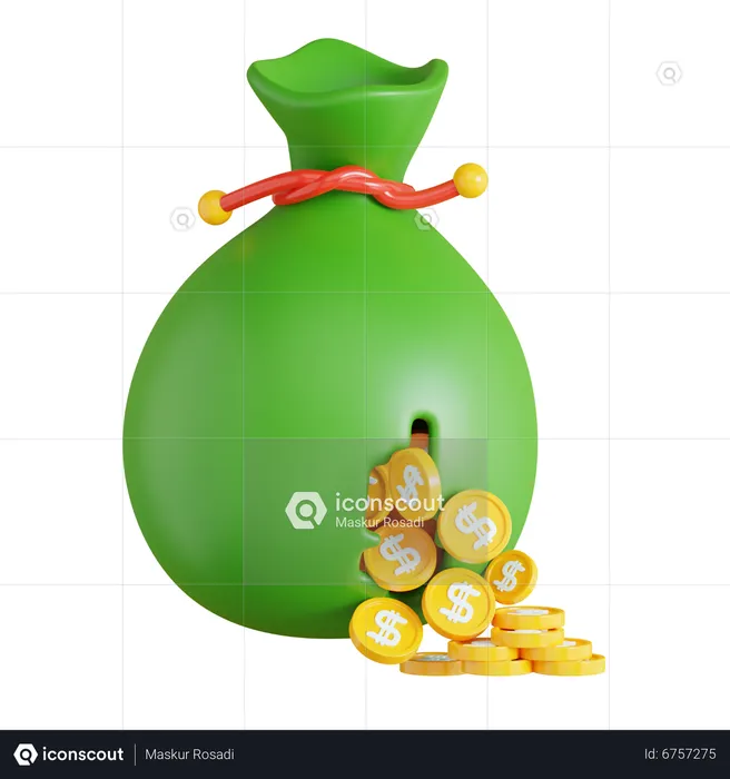 Torn Money Bag  3D Icon