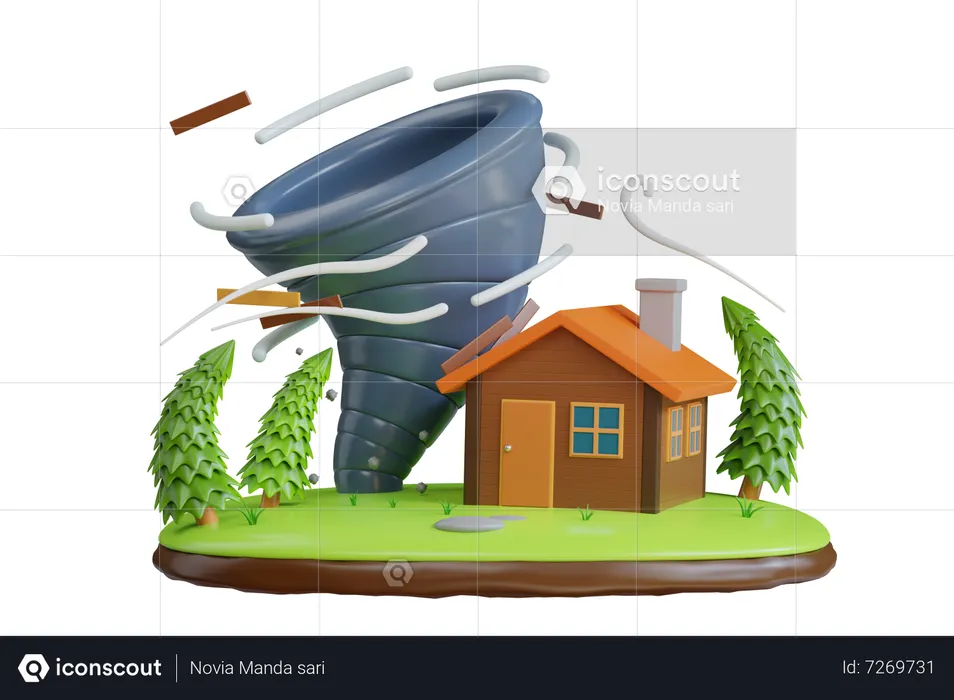 Tornado destroys house  3D Illustration