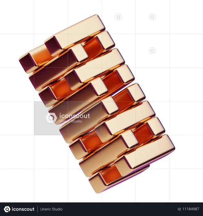 Torre de tijolos dourados abstratos cromáticos  3D Icon