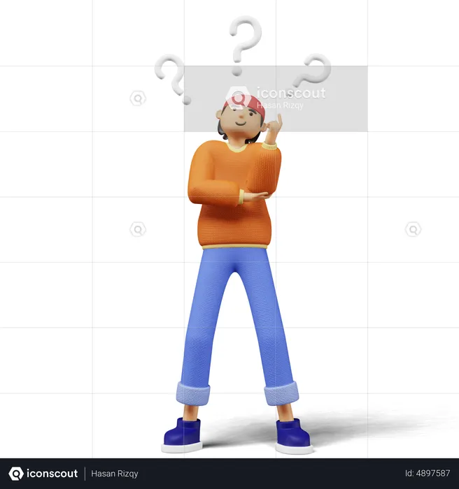 Toughtful Young man  3D Illustration