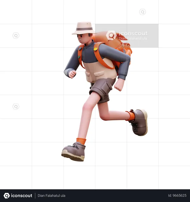 Tourist Man Running  3D Illustration