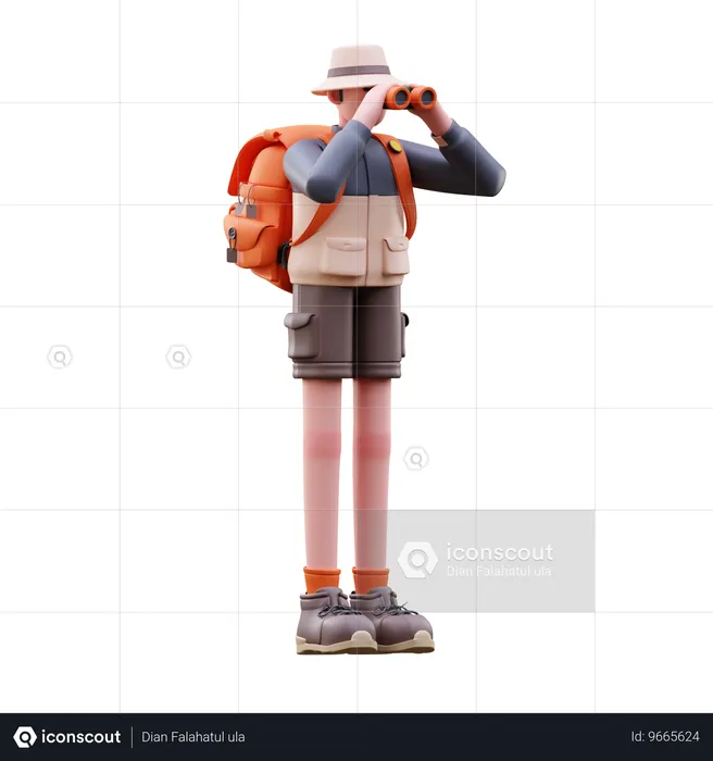 Tourist Man Using Binocular Find Location  3D Illustration