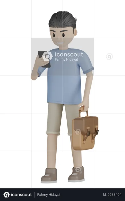 Tourist Watching Mobile  3D Illustration