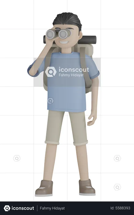 Tourist With Binoculars  3D Illustration