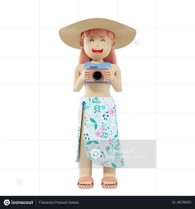 Tourist With Camera  3D Illustration
