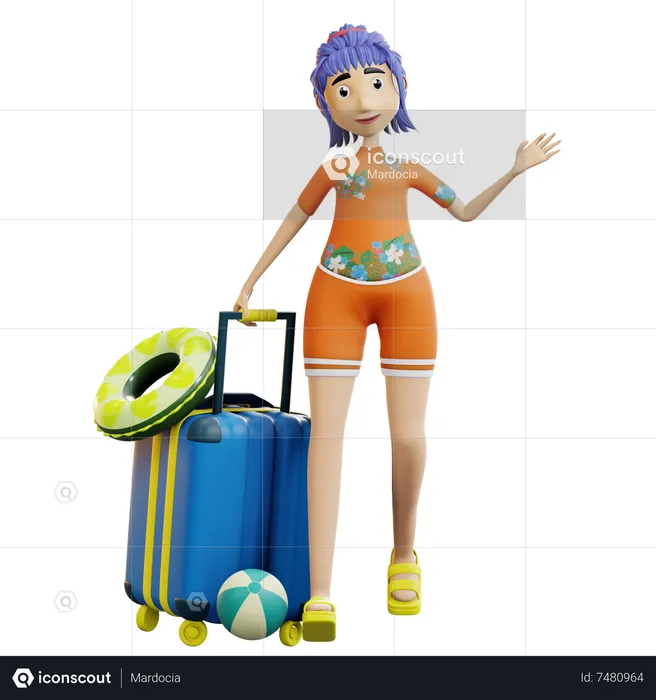 Touristin mit Gepäck  3D Illustration