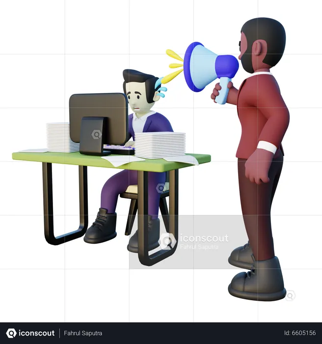 Toxic Boss shouting on employee  3D Illustration