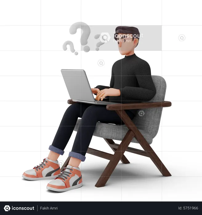 Hombre trabajador confundido acerca de la computadora portátil  3D Illustration