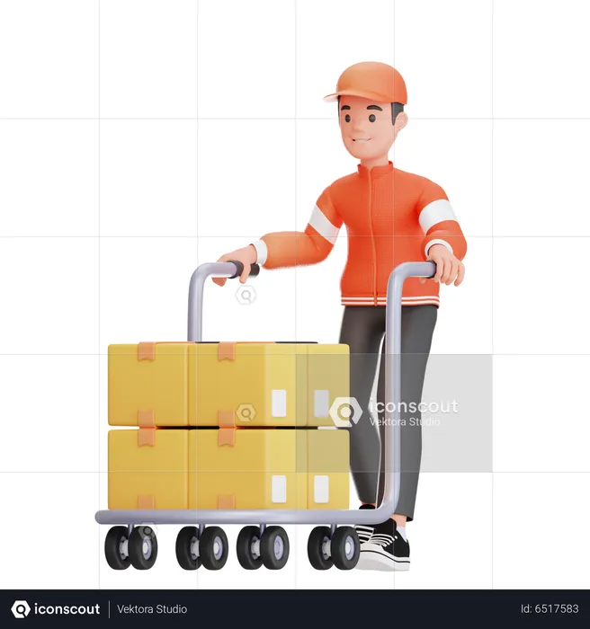 Trabajador de almacén transportando paquetes  3D Illustration