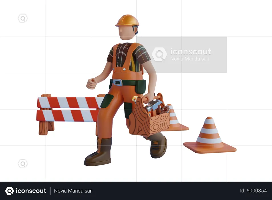 Trabajador de la construcción que lleva herramientas de carpintería  3D Illustration