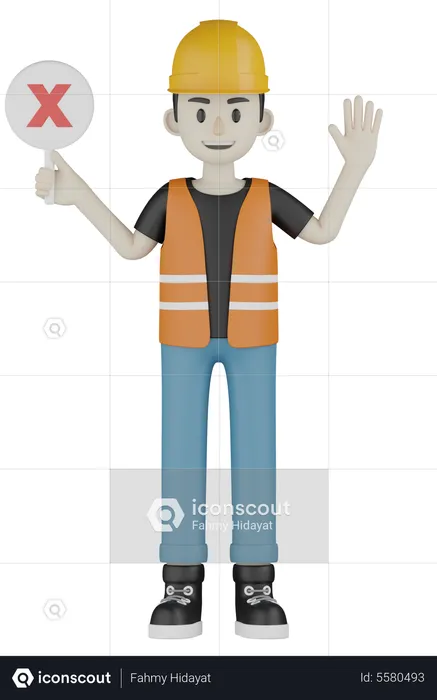 Trabajador sosteniendo tablero  3D Illustration
