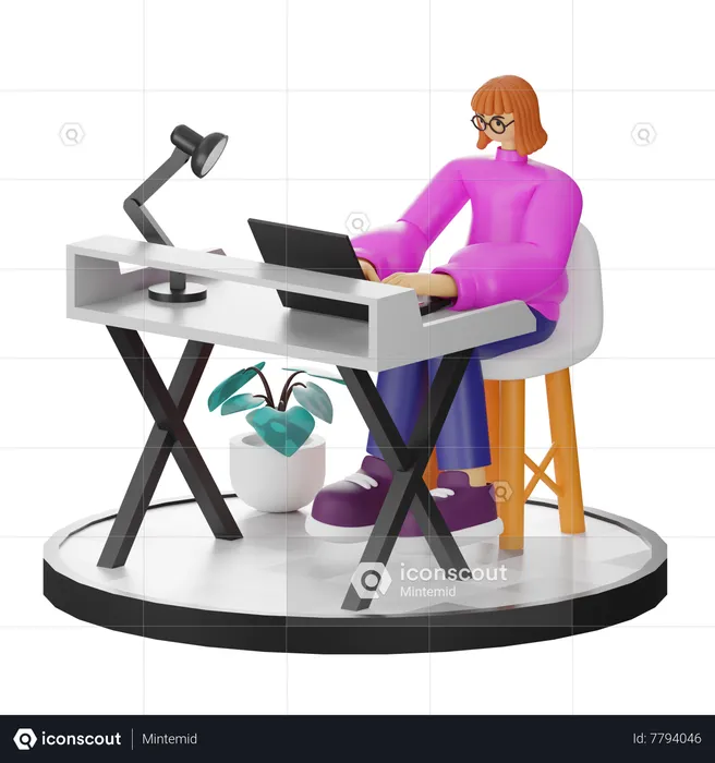 Trabajadora trabajando en la computadora portátil  3D Illustration