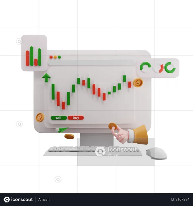 Trading Growth Graph Cryptocurrency  3D Icon