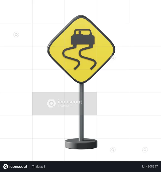 Traffic Sign Slippery When Wet  3D Illustration