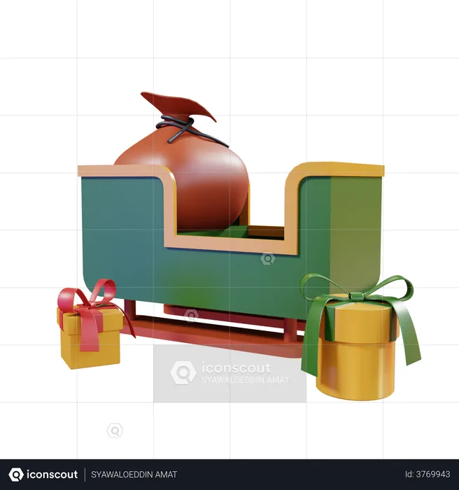 Traîneau du Père Noël avec boîte-cadeau  3D Illustration