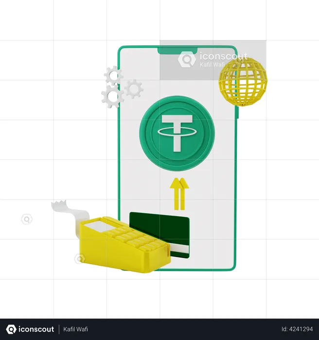 Transação global de Tether  3D Illustration